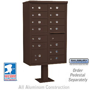 Cluster Box Unit (Includes Pedestal and Master Commercial Locks) - 13 B Size Doors - Type IV - Bronze - Private Access