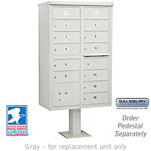 Cluster Box Unit (Includes Pedestal and Master Commercial Locks) - 13 B Size Doors - Type IV - Gray - Private Access