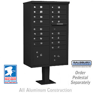 Cluster Box Unit (Includes Pedestal and Master Commercial Locks) - 16 A Size Doors - Type III - Black - Private Access