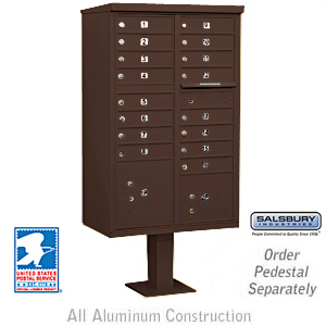 Cluster Box Unit (Includes Pedestal and Master Commercial Locks) - 16 A Size Doors - Type III - Bronze - Private Access