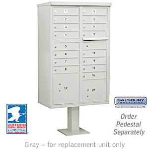 Cluster Box Unit (Includes Pedestal and Master Commercial Locks) - 16 A Size Doors - Type III - Gray - Private Access