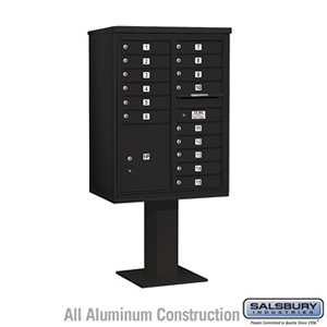 4C Pedestal Mailbox - 11 Door High Unit (69-1/8 Inches) - Double Column - 15 MB1 Doors / 1 PL5 - Black