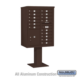 4C Pedestal Mailbox - 11 Door High Unit (69-1/8 Inches) - Double Column - 15 MB1 Doors / 1 PL5 - Bronze
