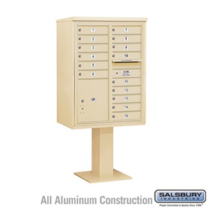 4C Pedestal Mailbox - 11 Door High Unit (69-1/8 Inches) - Double Column - 15 MB1 Doors / 1 PL5 - Sandstone