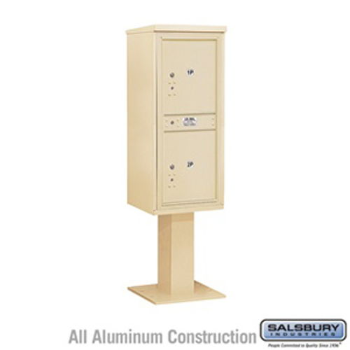 4C Pedestal Mailbox - 11 Door High Unit (69-1/8 Inches) - Single Column - Stand-Alone Parcel Locker - 2 PL5's - Sandstone