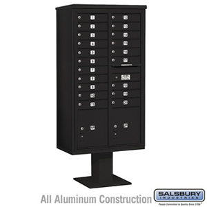 4C Pedestal Mailbox - Maximum Height Unit (72 Inches) - Double Column - 20 MB1 Doors / 2 PL - Black