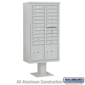 4C Pedestal Mailbox - Maximum Height Unit (72 Inches) - Double Column - 20 MB1 Doors / 2 PL - Gray