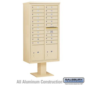4C Pedestal Mailbox - Maximum Height Unit (72 Inches) - Double Column - 20 MB1 Doors / 2 PL - Sandstone