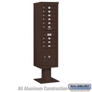 4C Pedestal Mailbox - Maximum Height Unit (72 Inches) - Single Column - 9 MB1 Doors / 1 PL - Bronze