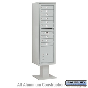 4C Pedestal Mailbox - Maximum Height Unit (72 Inches) - Single Column - 9 MB1 Doors / 1 PL - Gray