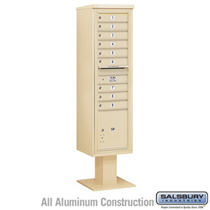 4C Pedestal Mailbox - Maximum Height Unit (72 Inches) - Single Column - 9 MB1 Doors / 1 PL - Sandstone