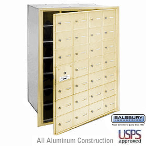 4B+ Horizontal Mailbox - 28 A Doors (27 usable) - Sandstone - Front Loading - USPS Access