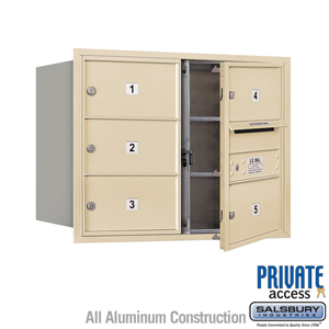 4C Horizontal Mailbox (Includes Master Commercial Locks) - 6 Door High Unit (23 1/2 Inches) - Double Column - 5 MB2 Doors - Sand