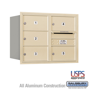 4C Horizontal Mailbox - 6 Door High Unit (23 1/2 Inches) - Double Column - 5 MB2 Doors - Sandstone - Rear Loading - USPS Access