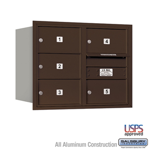 4C Horizontal Mailbox - 6 Door High Unit (23 1/2 Inches) - Double Column - 5 MB2 Doors - Bronze - Rear Loading - USPS Access