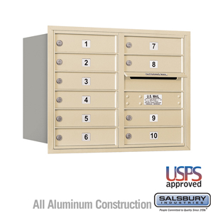 4C Horizontal Mailbox - 6 Door High Unit (23 1/2 Inches) - Double Column - 10 MB1 Doors - Sandstone - Rear Loading - USPS Access