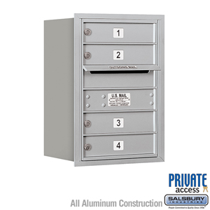 4C Horizontal Mailbox - 6 Door High Unit (23 1/2 Inches) - Single Column - 4 MB1 Doors - Aluminum - Rear Loading - Private Acces
