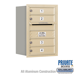 4C Horizontal Mailbox - 6 Door High Unit (23 1/2 Inches) - Single Column - 4 MB1 Doors - Sandstone - Rear Loading - Private Acce