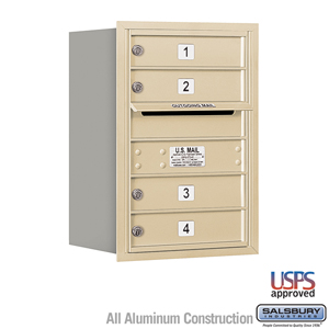 4C Horizontal Mailbox - 6 Door High Unit (23 1/2 Inches) - Single Column - 4 MB1 Doors - Sandstone - Rear Loading - USPS Access