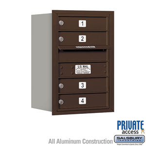 4C Horizontal Mailbox - 6 Door High Unit (23 1/2 Inches) - Single Column - 4 MB1 Doors - Bronze - Rear Loading - Private Access