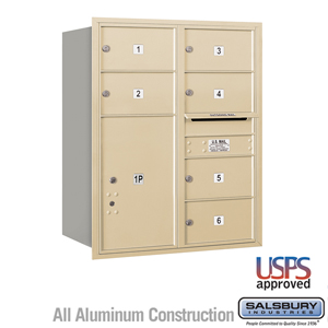 4C Horizontal Mailbox - 10 Door High Unit (37 1/2 Inches) - Double Column - 6 MB2 Doors / 1 PL6 - Sandstone - Rear Loading - USP