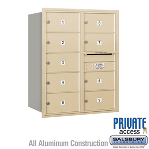 4C Horizontal Mailbox - 10 Door High Unit (37 1/2 Inches) - Double Column - 9 MB2 Doors - Sandstone - Rear Loading - Private Acc