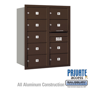 4C Horizontal Mailbox - 10 Door High Unit (37 1/2 Inches) - Double Column - 9 MB2 Doors - Bronze - Rear Loading - Private Access
