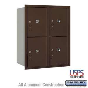 4C Horizontal Mailbox - 10 Door High Unit (37 1/2 Inches) - Double Column - Stand-Alone Parcel Locker - 4 PL5's - Bronze - Rear