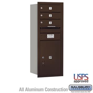 4C Horizontal Mailbox - 10 Door High Unit (37 1/2 Inches) - Single Column - 3 MB1 Doors / 1 PL5 - Bronze - Rear Loading - USPS A