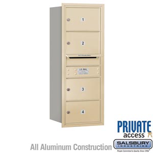 4C Horizontal Mailbox - 10 Door High Unit (37 1/2 Inches) - Single Column - 4 MB2 Doors - Sandstone - Rear Loading - Private Acc