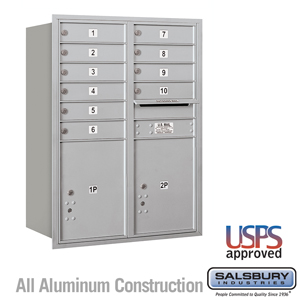 4C Horizontal Mailbox - 11 Door High Unit (41 Inches) - Double Column - 10 MB1 Doors / 2 PL5s - Aluminum - Rear Loading - USPS A