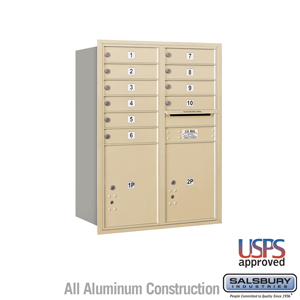4C Horizontal Mailbox - 11 Door High Unit (41 Inches) - Double Column - 10 MB1 Doors / 2 PL5s - Sandstone - Rear Loading - USPS