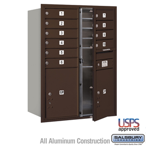 4C Horizontal Mailbox - 11 Door High Unit (41 Inches) - Double Column - 10 MB1 Doors / 2 PL5s - Bronze - Front Loading - USPS Ac