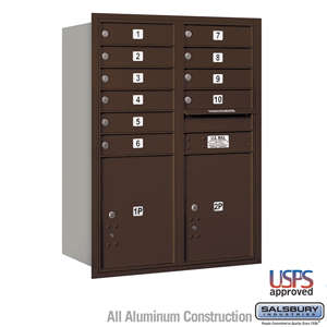 4C Horizontal Mailbox - 11 Door High Unit (41 Inches) - Double Column - 10 MB1 Doors / 2 PL5s - Bronze - Rear Loading - USPS Acc