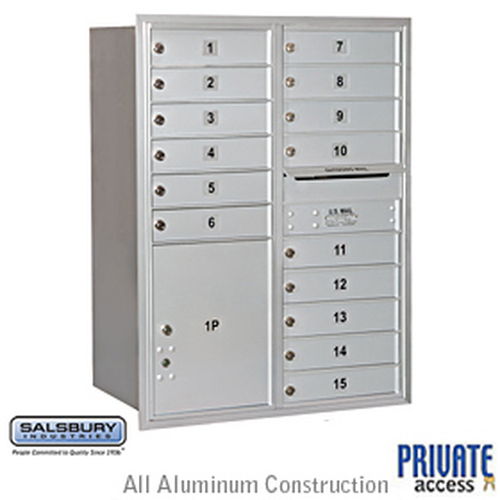 4C Horizontal Mailbox - 11 Door High Unit - Double Column - 15 MB1 Doors / 1 PL5 - Aluminum - Rear Loading - Private Access