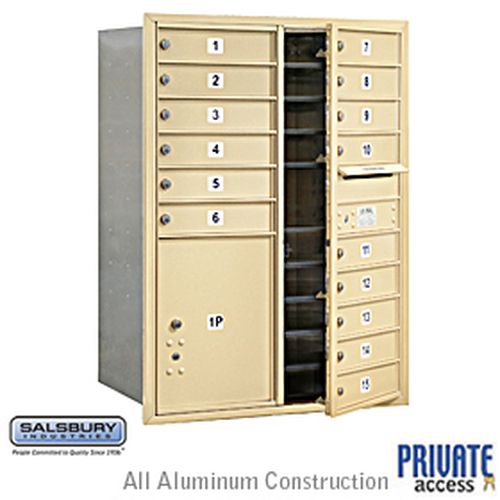 4C Horizontal Mailbox - 11 Door High Unit - Double Column - 15 MB1 Doors / 1 PL5 - Sandstone - Front Loading - Private Access