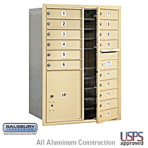 4C Horizontal Mailbox - 11 Door High Unit - Double Column - 15 MB1 Doors / 1 PL5 - Sandstone - Front Loading - USPS Access