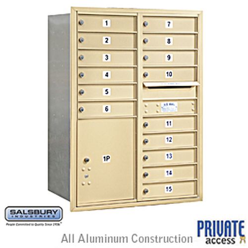 4C Horizontal Mailbox - 11 Door High Unit - Double Column - 15 MB1 Doors / 1 PL5 - Sandstone - Rear Loading - Private Access