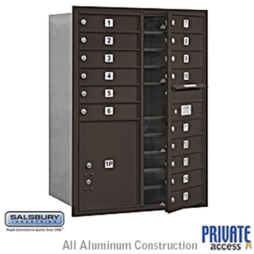4C Horizontal Mailbox - 11 Door High Unit - Double Column - 15 MB1 Doors / 1 PL5 - Bronze - Front Loading - Private Access