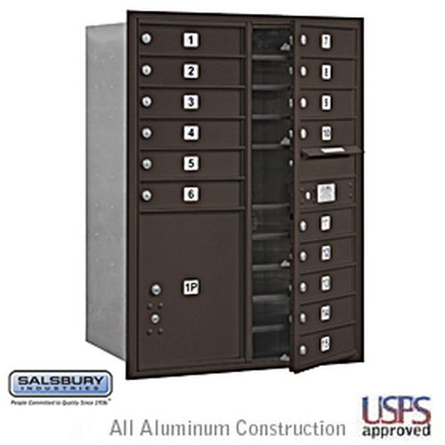 4C Horizontal Mailbox - 11 Door High Unit - Double Column - 15 MB1 Doors / 1 PL5 - Bronze - Front Loading - USPS Access