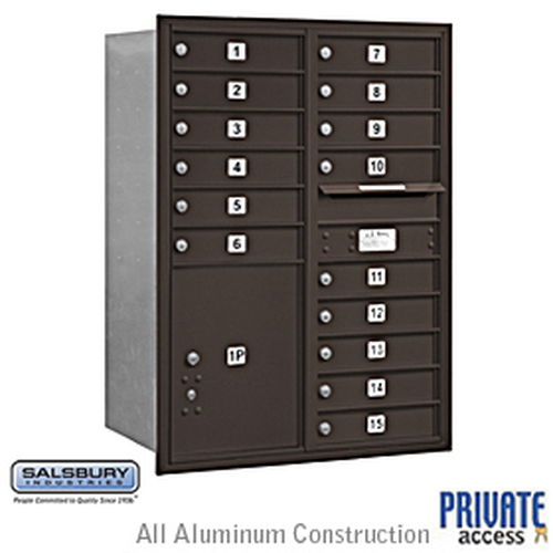 4C Horizontal Mailbox - 11 Door High Unit - Double Column - 15 MB1 Doors / 1 PL5 - Bronze - Rear Loading - Private Access