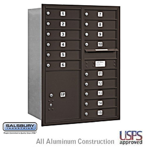 4C Horizontal Mailbox - 11 Door High Unit - Double Column - 15 MB1 Doors / 1 PL5 - Bronze - Rear Loading - USPS Access