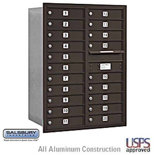 4C Horizontal Mailbox - 11 Door High Unit - Double Column - 20 MB1 Doors - Bronze - Rear Loading - USPS Access
