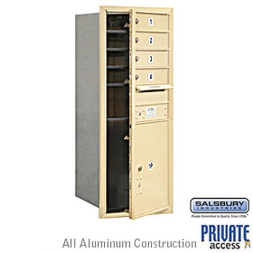4C Horizontal Mailbox - 11 Door High Unit - Single Column - 4 MB1 Doors / 1 PL5 - Sandstone - Front Loading - Private Access