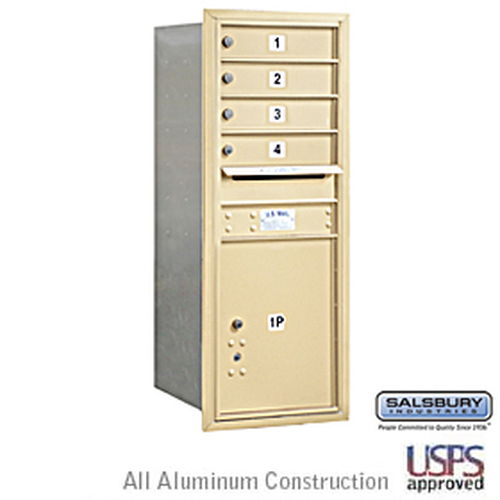 4C Horizontal Mailbox - 11 Door High Unit - Single Column - 4 MB1 Doors / 1 PL5 - Sandstone - Rear Loading - USPS Access