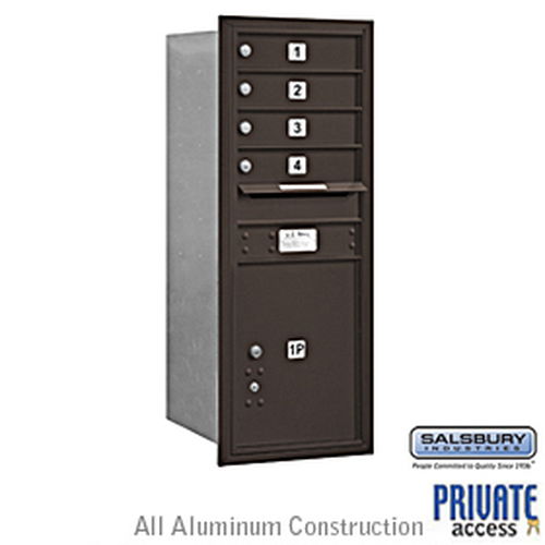 4C Horizontal Mailbox - 11 Door High Unit - Single Column - 4 MB1 Doors / 1 PL5 - Bronze - Rear Loading - Private Access