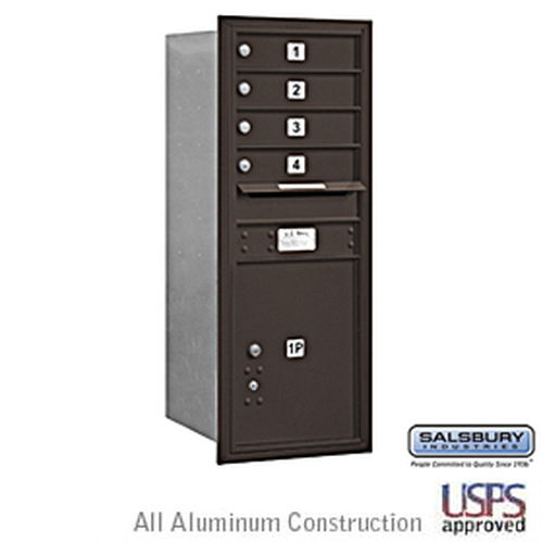 4C Horizontal Mailbox - 11 Door High Unit - Single Column - 4 MB1 Doors / 1 PL5 - Bronze - Rear Loading - USPS Access