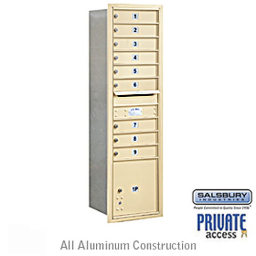4C Horizontal Mailbox - Maximum Height Unit - Single Column - 9 MB1 Doors / 1 PL - Sandstone - Rear Loading - Private Access