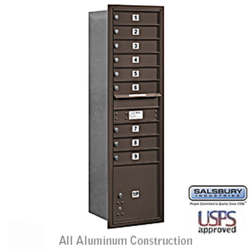 4C Horizontal Mailbox - Maximum Height Unit - Single Column - 9 MB1 Doors / 1 PL - Bronze - Rear Loading - USPS Access