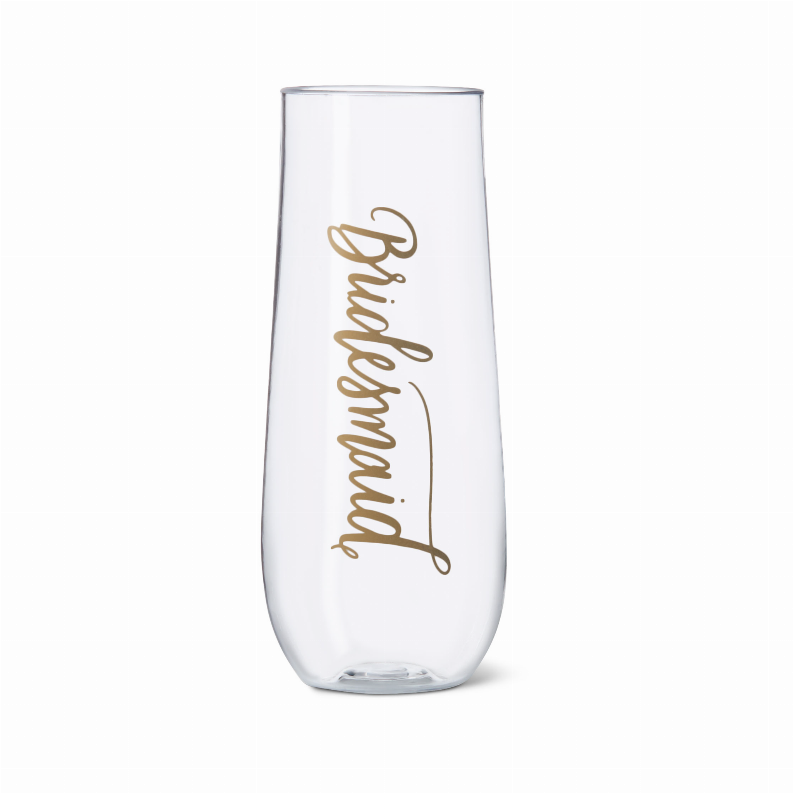 Bride/Bridesmaid Durable Plastic Stemless Champagne Glass 11 oz
